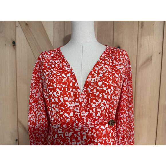 Ganni | Balloon Sleeve Orange Floral Print Crepe Midi Dress | Size 38 (US 6) - Picture 2 of 16